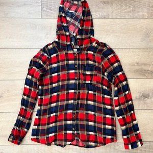 I JOAH long sleeve hooded red plaid button down size medium